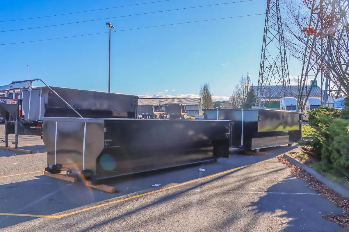 Roll-off dumpster ready for waste disposal at job site for 2 Yard Dumpster Rental in Hackettstown
